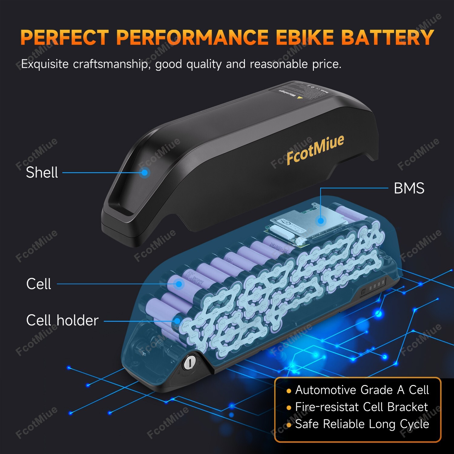 Ebike Battery 48V 13Ah for Electric Bike Down Tube Lithium ion Batteries 0-1000W