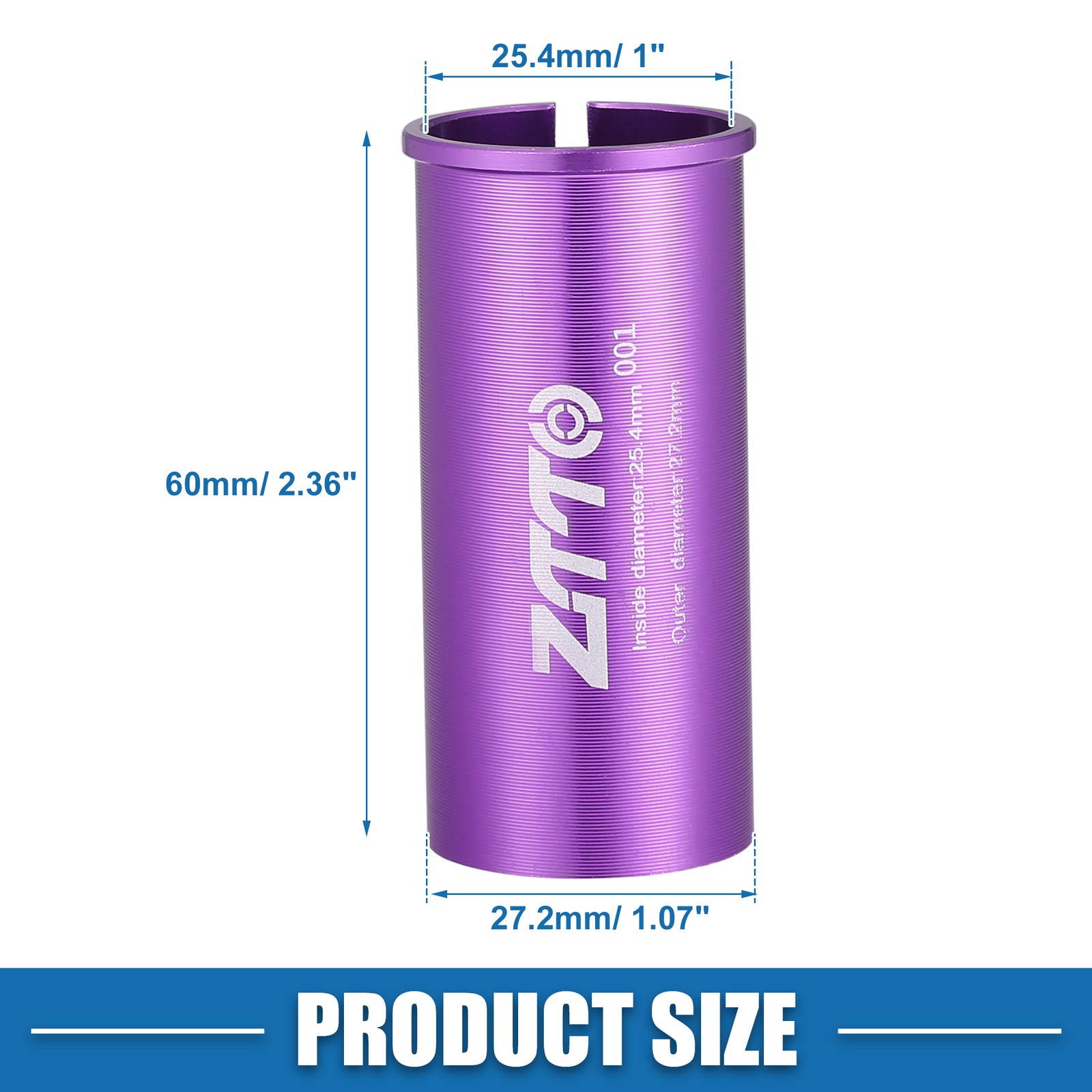 2pcs 25.4mm 1″ ID 27.2mm 1.07″ OD Seatpost Shim Adapter for Bicycle Purple