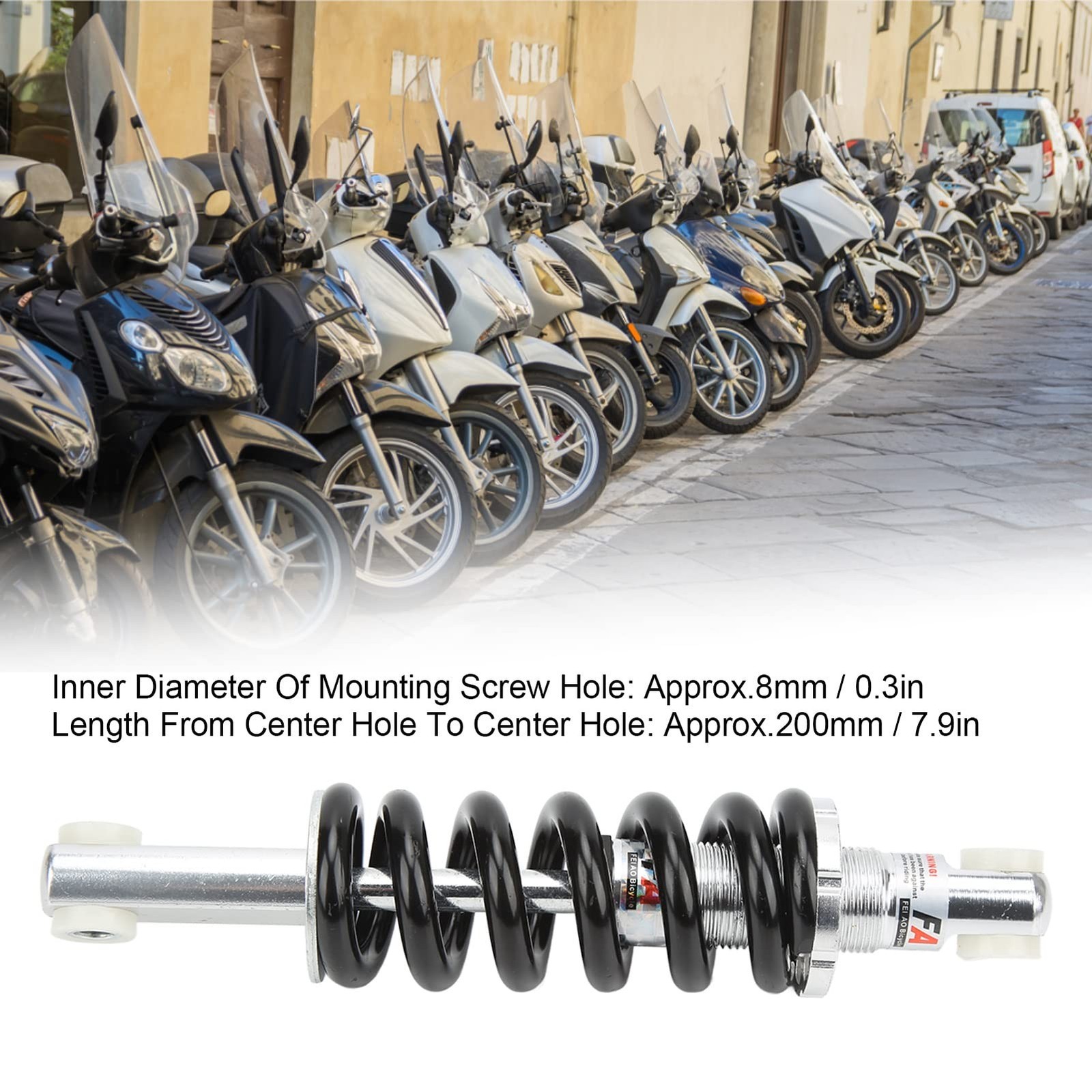 Bike Rear Shock Absorber 200mm 1500lbs 8mm Hole Universal Electric Scooter Da…