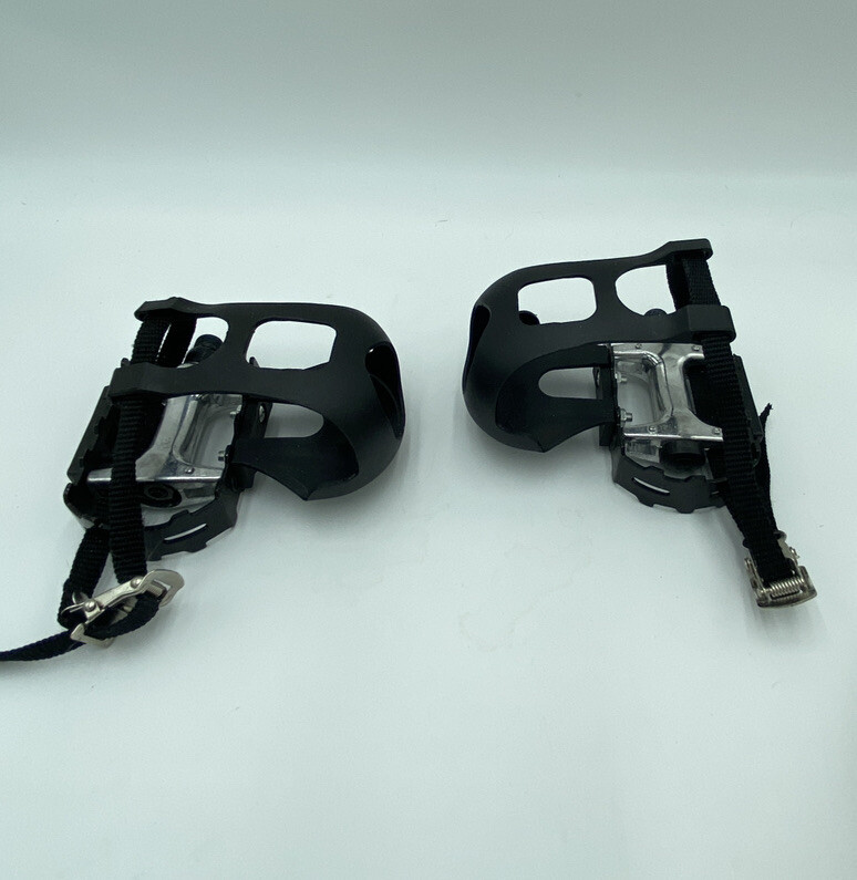 YBEKI Bike Pedals with Toe Clip and Straps -EUC. See Description for Details.