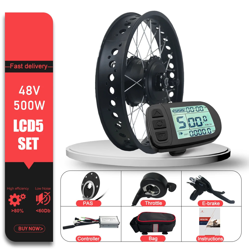 Snow E-bike Fat Tire Conversion Kit 36V 48V 500W Front Brushless Hub Motor Wheel
