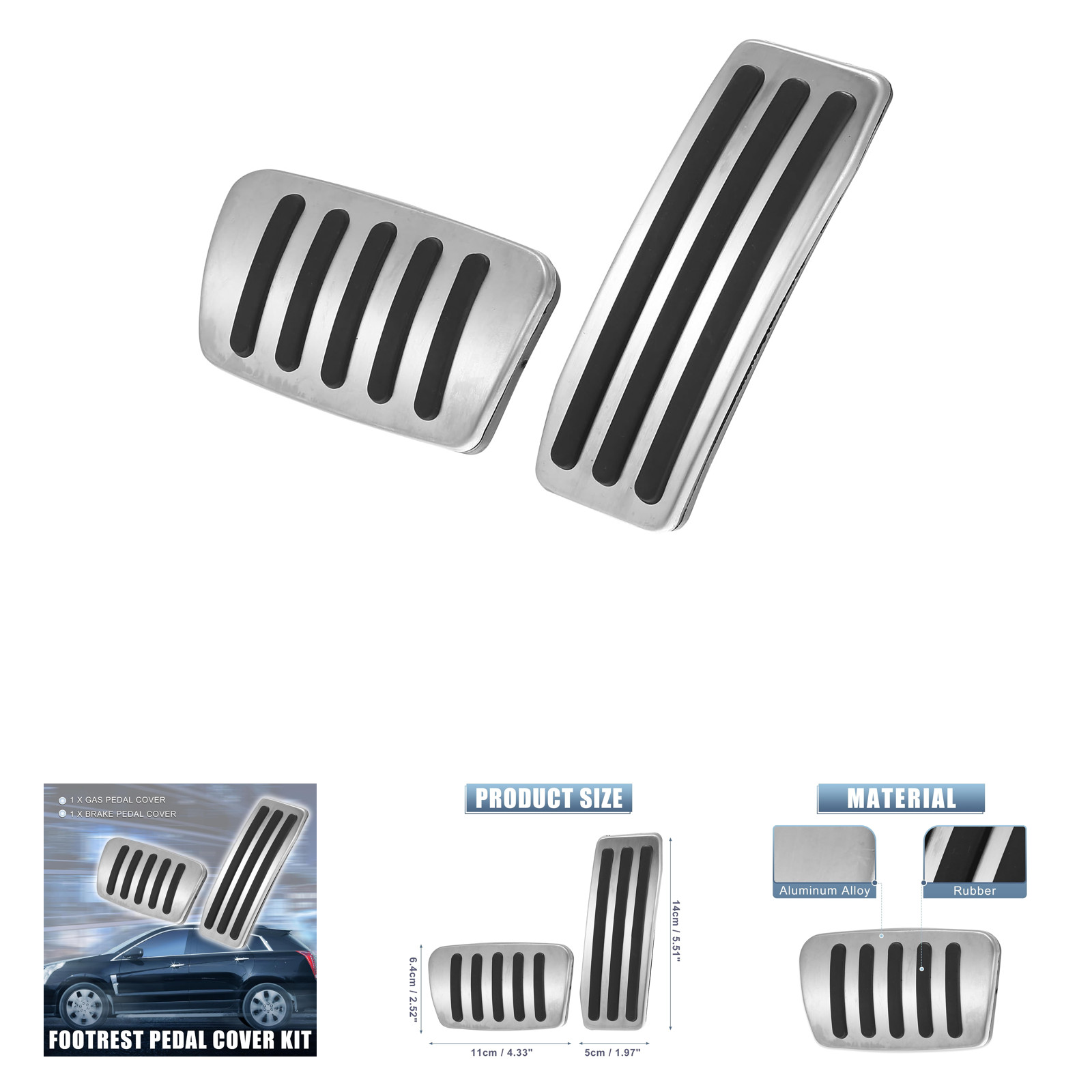 Aluminum Alloy Pedal Covers Set for Cadillac SRX 2010 2016 No Drilling Silver
