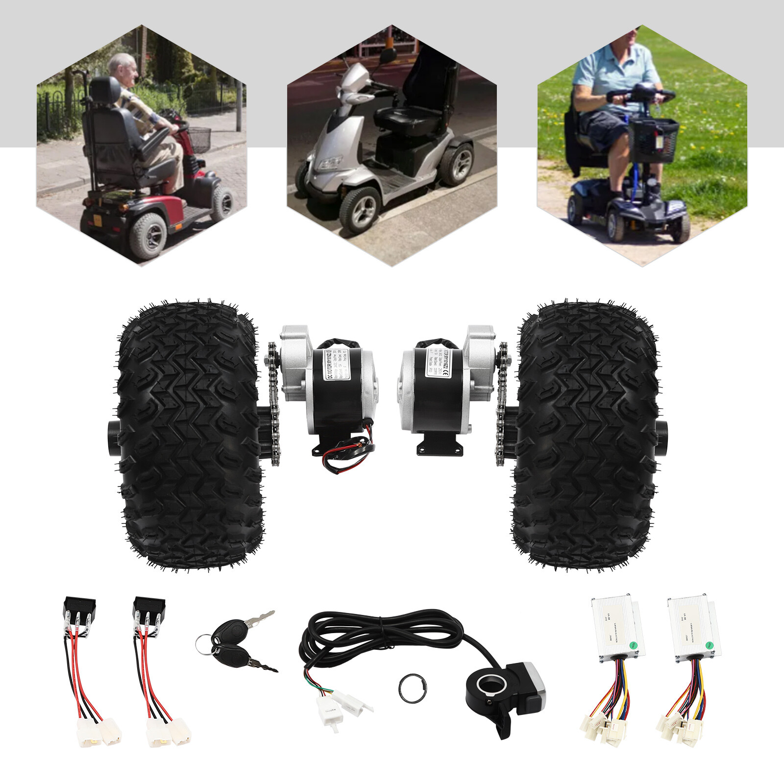 Double Wheel Motor Drive For Electric Cart Scooter Air Wheel Conversion Kit 250W