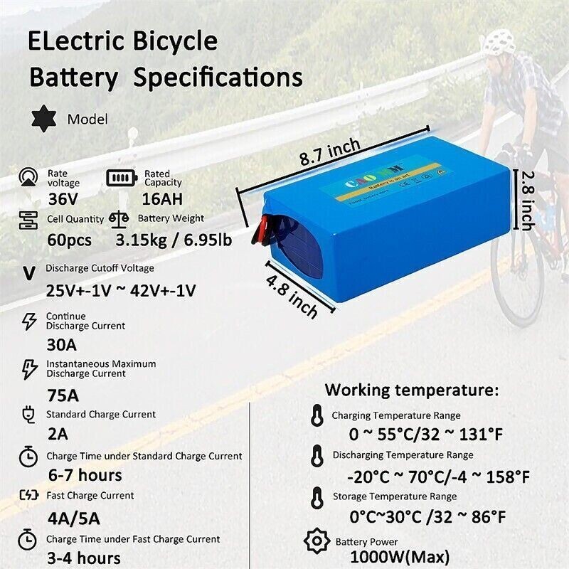 36V 16AH Ebike Lithium Battery for Electric Bike Bicycle Scooter 250-1000W 30A