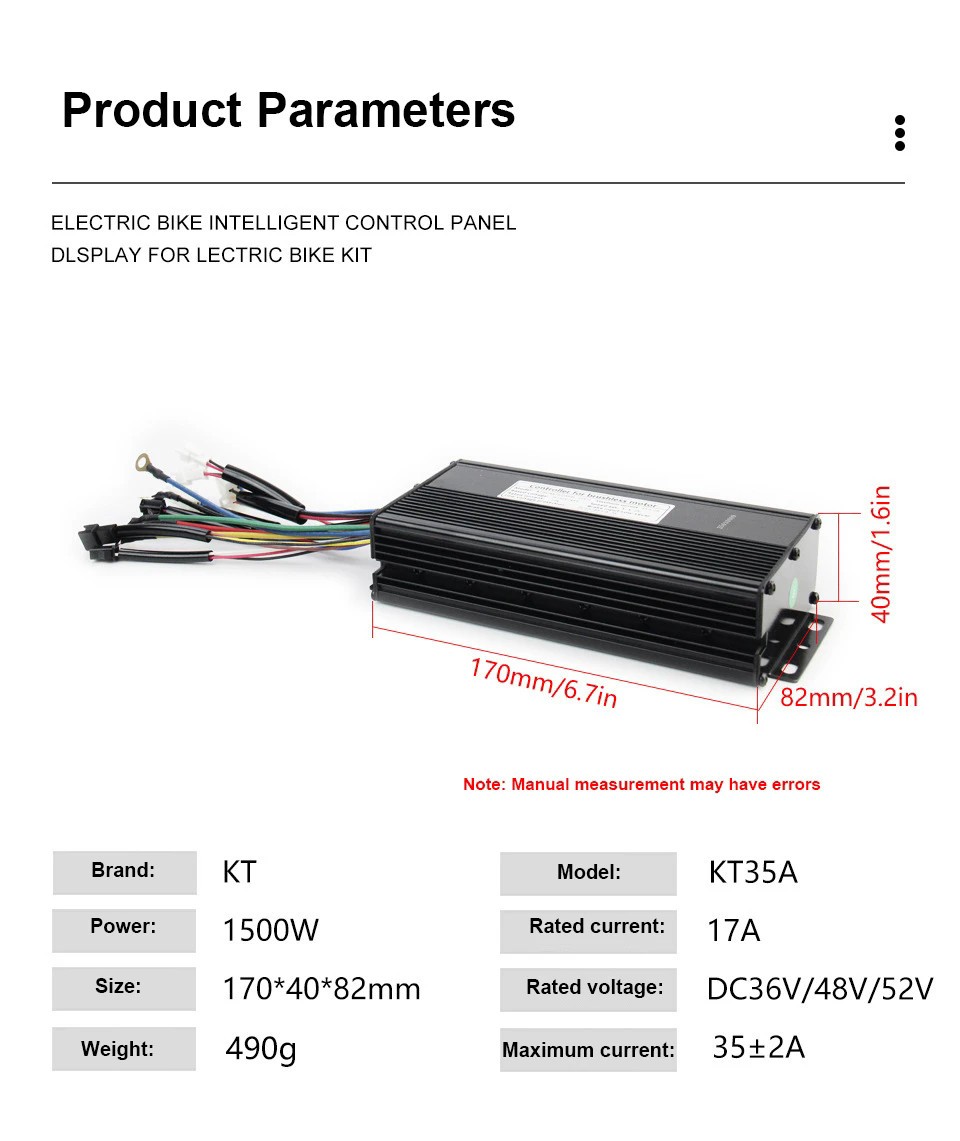 For E-bike1500W Motor 36V 48V 52V Brushless KT 35A Sine Wave Controller WP/SM