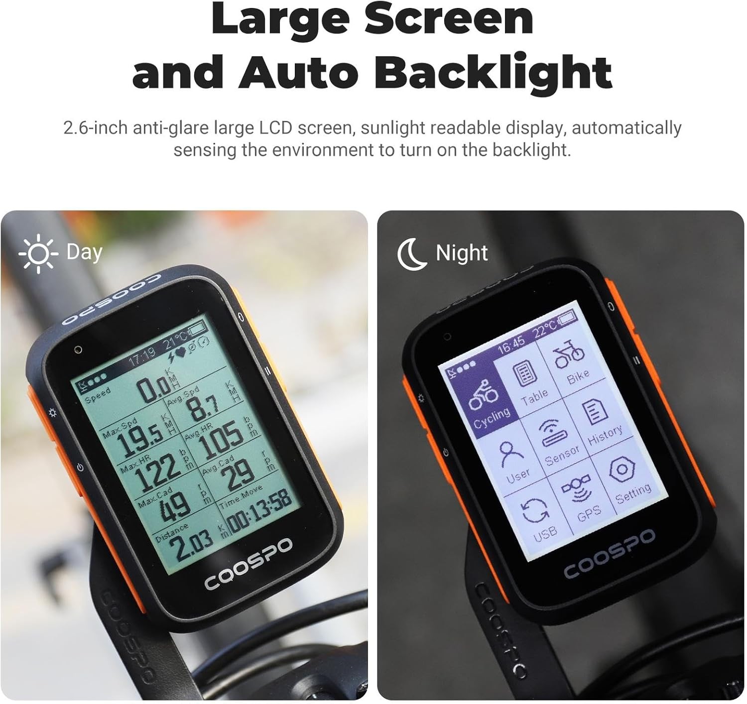 COOSPO Bike Computer Wireless GPS, Speedometer with Auto Black
