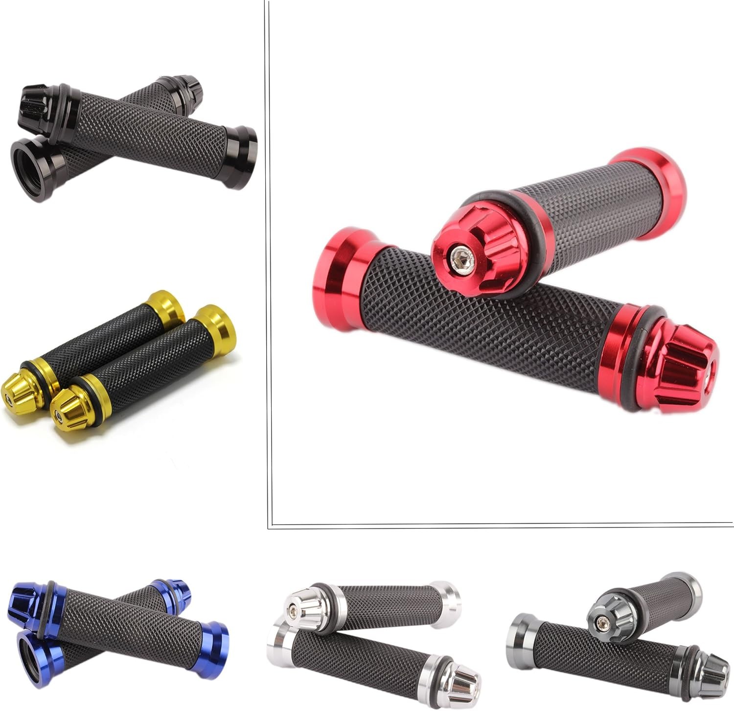 7/8″ CNC Hand Grips Aluminum Rubber Gel Handlebar for Sport Bike Color: Red