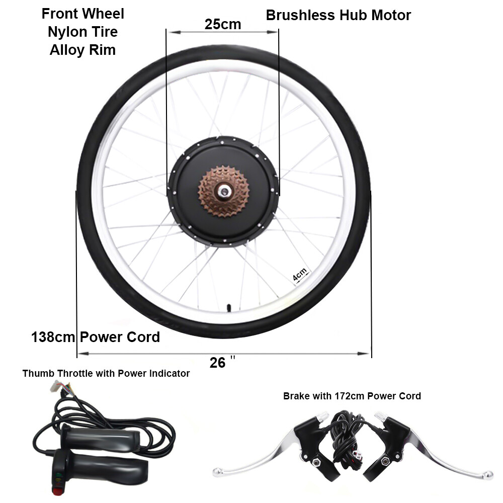 26″ Rear Wheel Electric Bicycle Conversion Kit E-Bike Motor Hub Kit 1000W 48V
