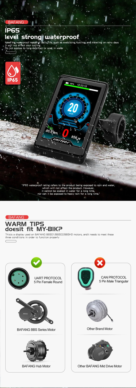 BAFANG UKC2+ LCD Display UART Plug for BBS01 BBS02B BBSHD Mid Drive Motor