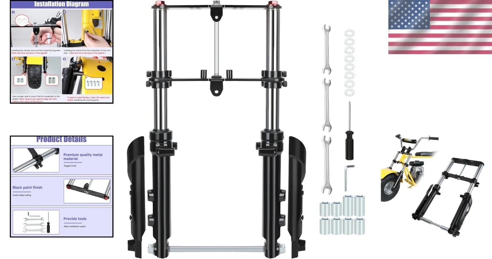Mini Bike Front Fork Suspension Kit – Heavy Duty Steel, Black, Superior Comfort