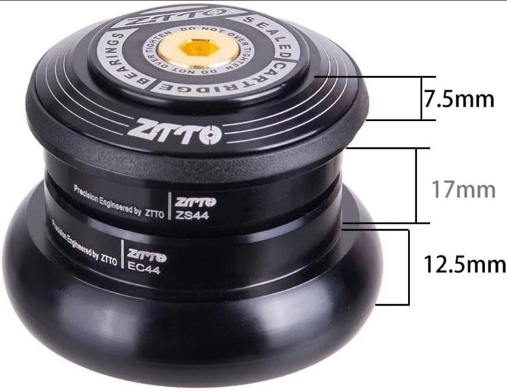 ZTTO Black MTB Bike Headset 4444S, 44mm, 28.6 Straight Tube Fork for Cycling