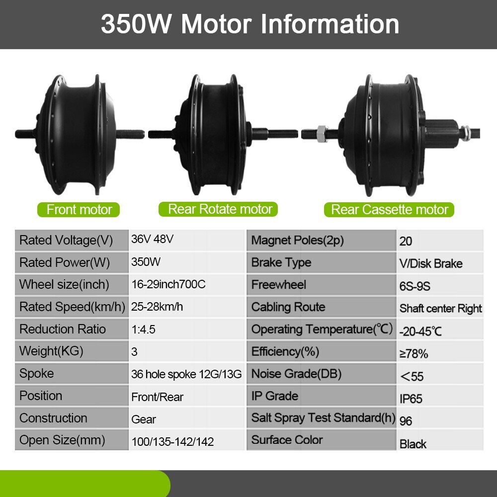 E-bike Front Motor Rear Rotate Cassette Motor 36V 48V 250W 350W 500W Electric