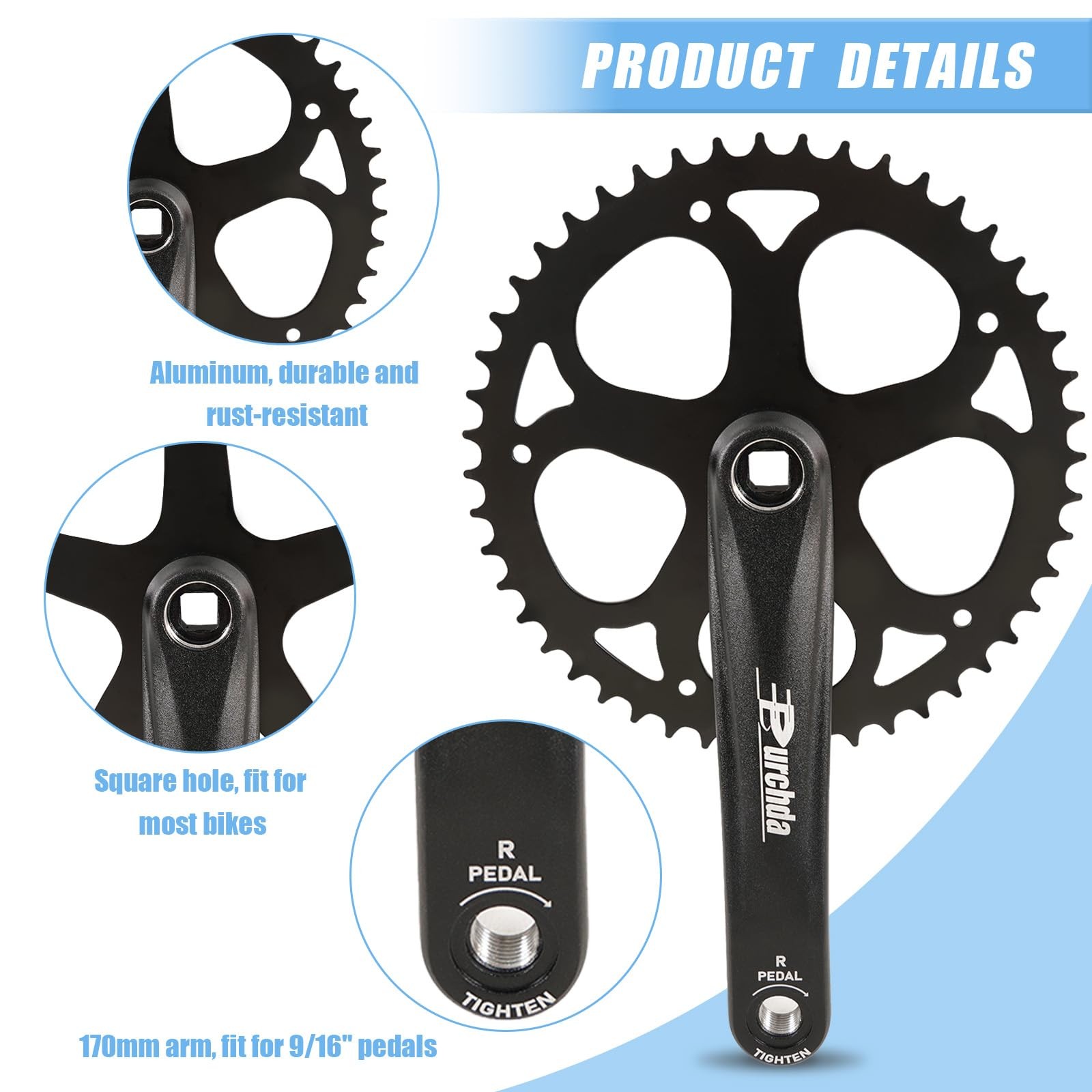 Bike Crankset for Ebike: 52T Universal Set Double 52T, Black