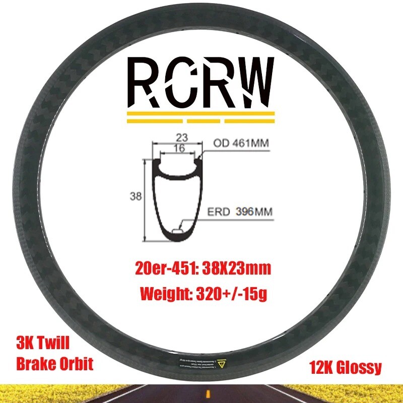 20er 38X23mm Road Bike Carbon Rim Clincher V Brake 16-36 Holes Bicycle Wheels
