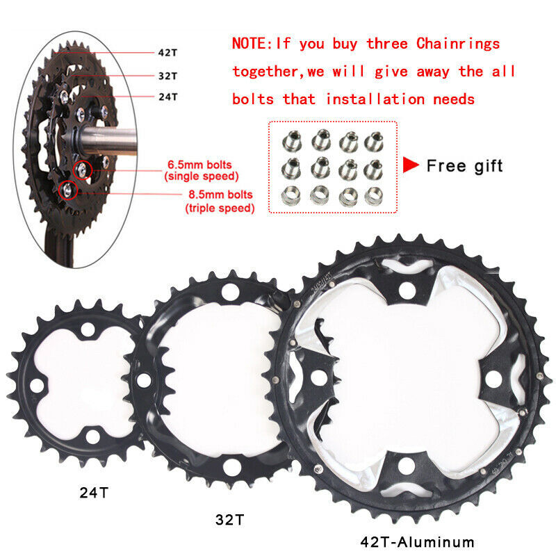 104/64BCD MTB Bike Triple 24/26/32/38/42T Chainring For 2/3×10 Speed 170mm Crank