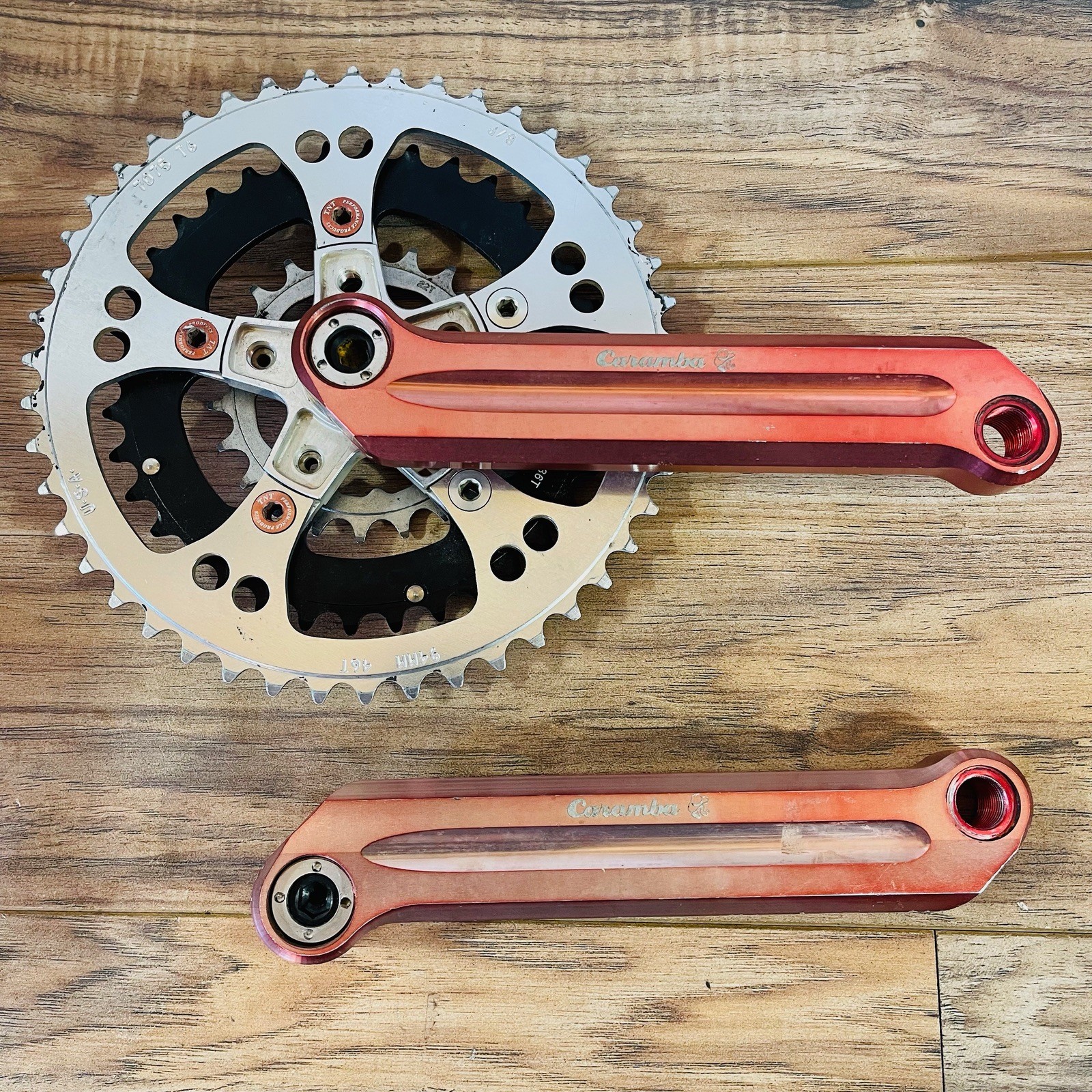 Caramba Double Barrel CNC Aluminum Crankset 175 94/58 BCD Red Ano