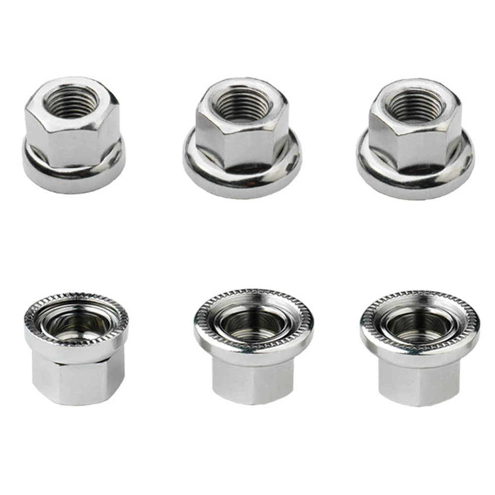 6Pcs Wheel Hub Nut Flanged Axle Nut 3 Sizes M8/3/8/M10 for Front and Rear Bike W