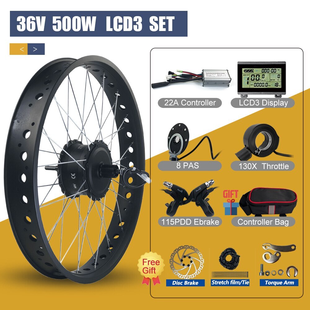 Snow Ebike Conversion Kit 36V 48V 500W Brushless Rear Cassette Hub Motor Wheel