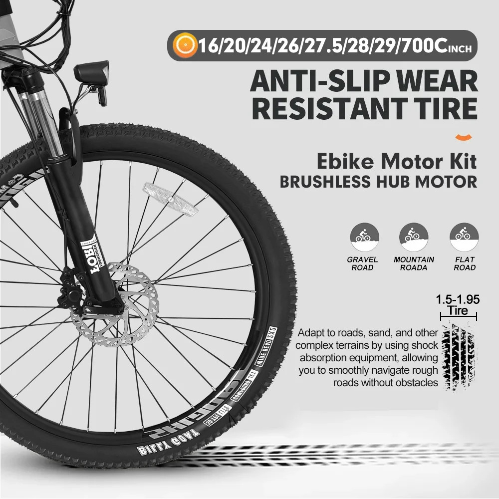 Mountain Electric Bicycle 36V 48V 500W Front Brushless Hub Motor 16-29inch 700C