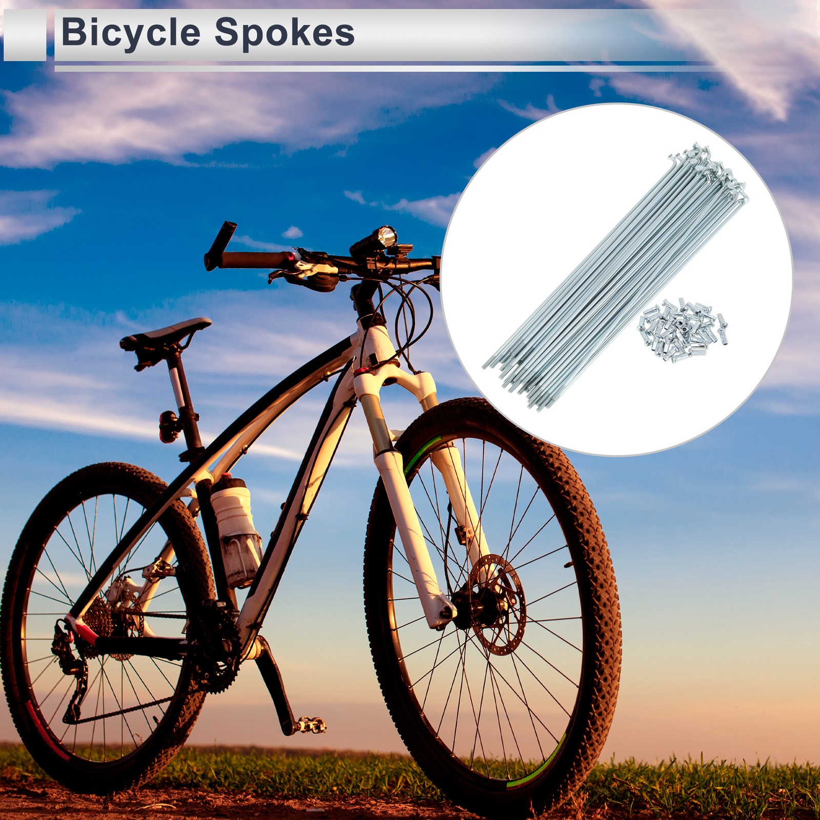1 Set 12G 197mm Length Bicycle Spokes Nipple Carbon Steel Galvanized Silver Tone