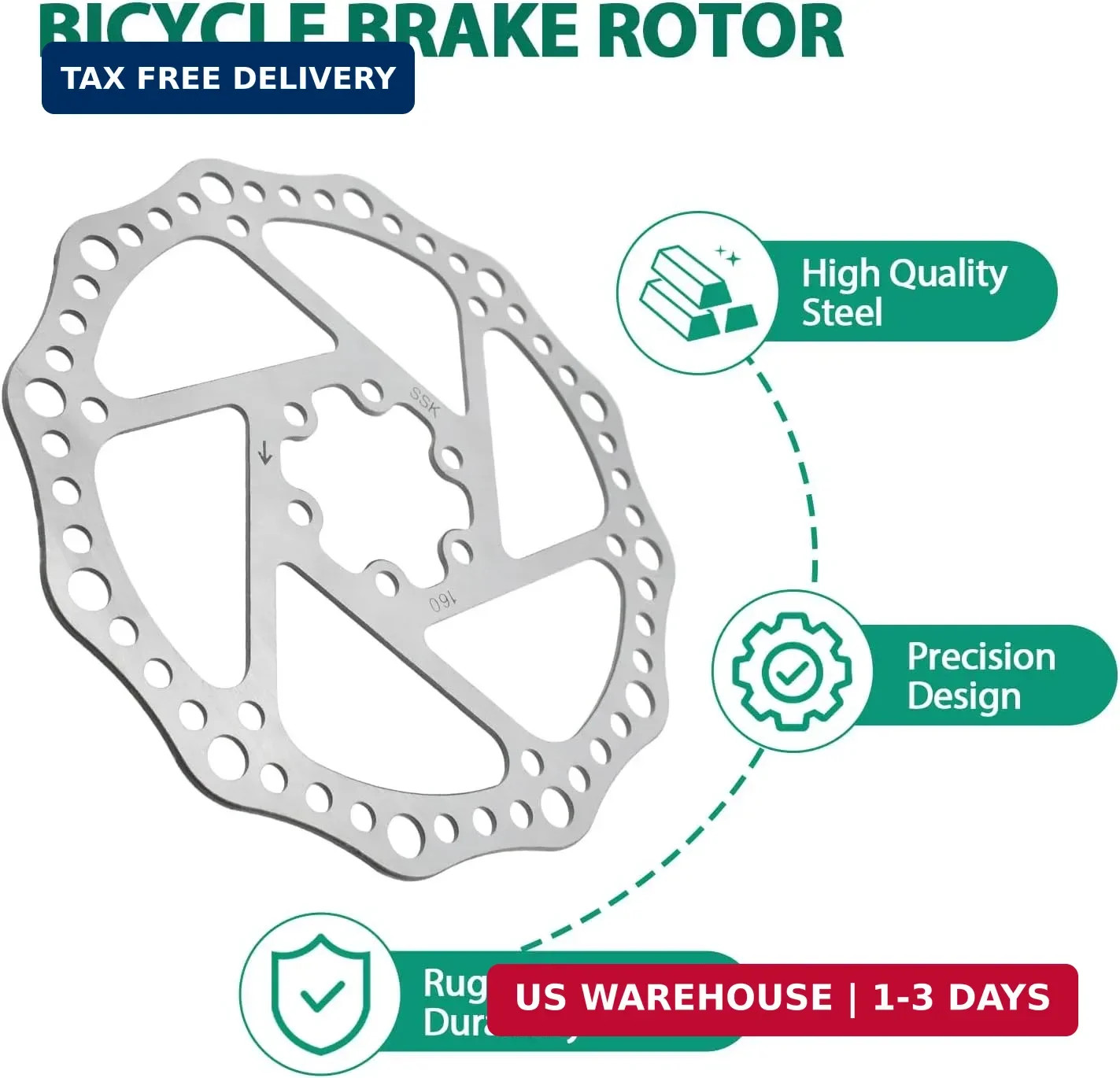 160mm Bike Disc Brake Rotor, Stainless Steel Bicycle Rotors with Anti-Slip 6 Bol