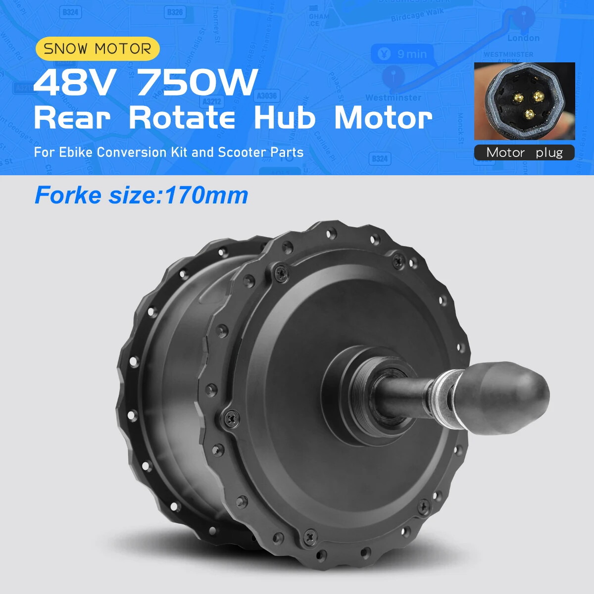 Snow Electric Bike 48V 750W Fat Tire Front/Rear Brushless Gear Wheel Hub Motor