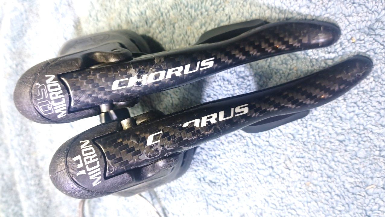 VGC, used, Campagnolo Chorus 10 Speed Carbon Levers Shifters 2/3×10 Ergopower