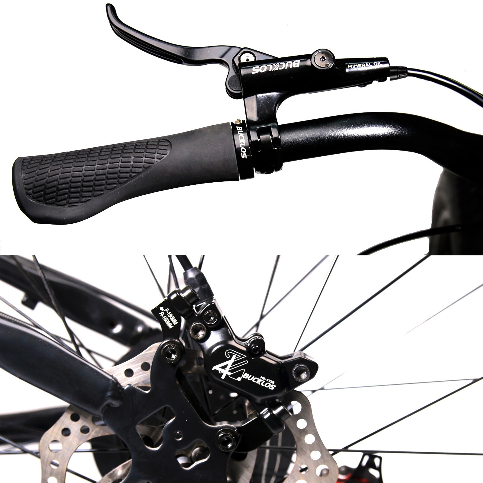 E-Bike Hydraulic Brakes Set Front/Rear 4-Pistons Power Off 1150&1950mm HD-E735