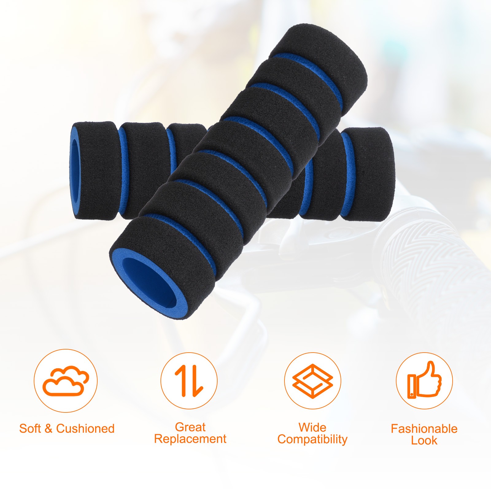 2Pcs Bike Handlebar Grips 0.78″ Sponge for BMX Mountain Bike, Black-Blue