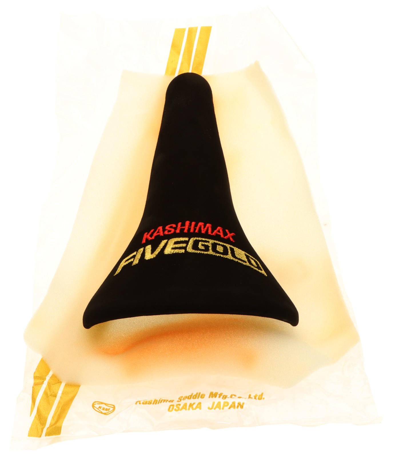 Kashimax Five Gold 8PE Saddle NJS 30mm Rails Black Suede Leather /w Logo NEW NOS