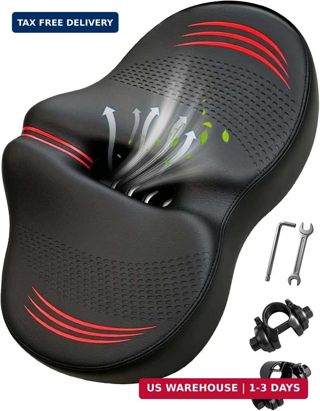 Noseless Oversized Bike Seat Replacement, NEW Comfortable Extra Wide 13.6″ Padde