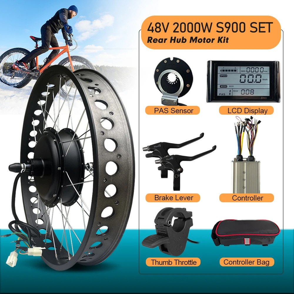 48V 2000W EBike Fat Tire Conversion Kit 4.0Tyre Rear Hub Motor Wheel Snow Bike