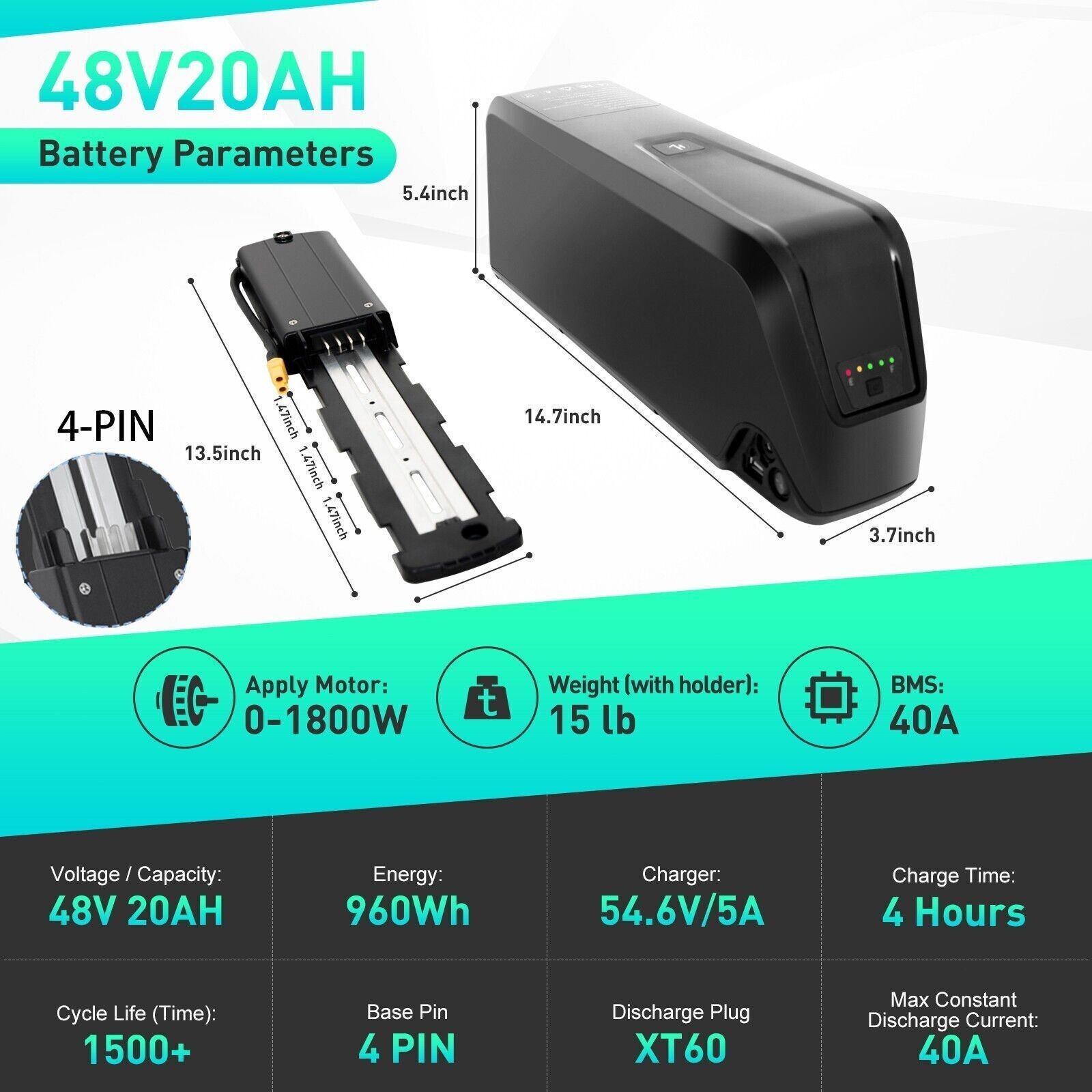 36V 52V 48V 15Ah 20Ah Ebike Battery Electric Bike Battery 48V Lithium Battery