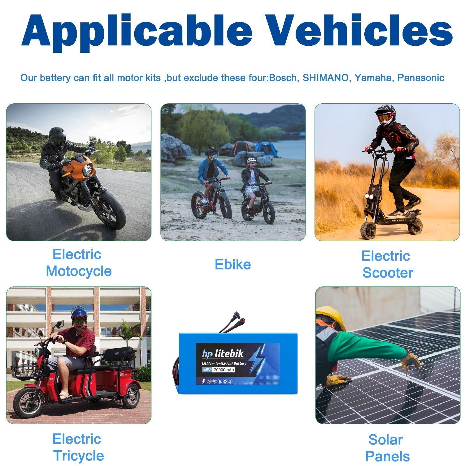 72V 52V 48V 36V Ebike Lithium Battery 8Ah 10Ah 14Ah 20Ah ≤3600W Bicycle Motors