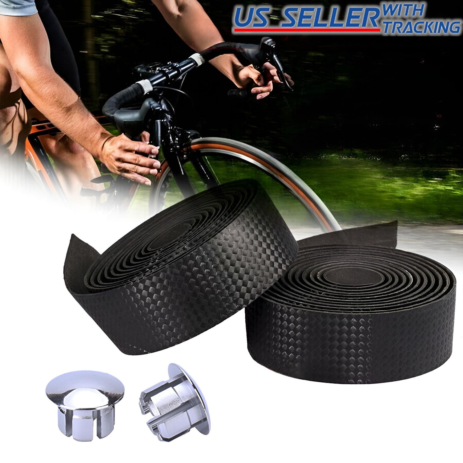 2pcs Cycling Road Bike Bicycle Handlebar Tape Rubber Handle Bar Wrap Non-Slip