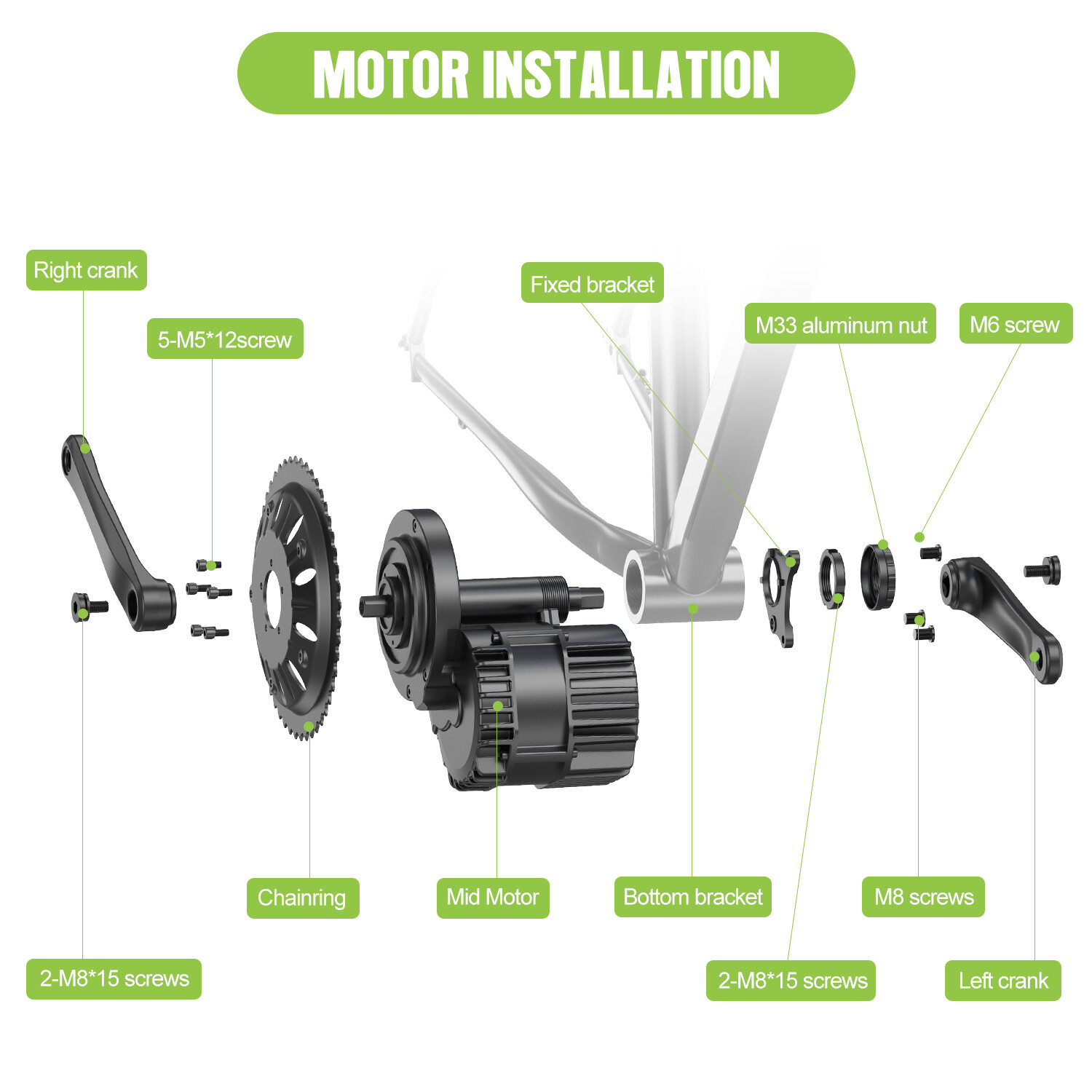 52V 1000 BAFANG Ebike Drive 68-73MM BBSHD Mid Drive Motor Kit Conversion Kits US
