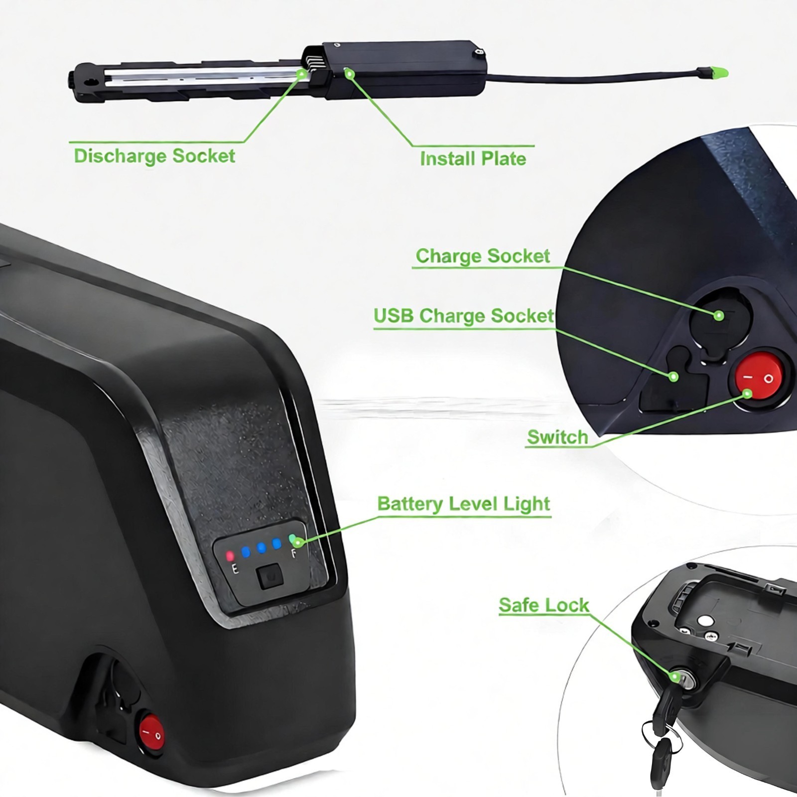 UUG 48V/36V 15Ah 10Ah 20Ah Lithium Ebike Battery for 100-1500W Motor Bicycle US
