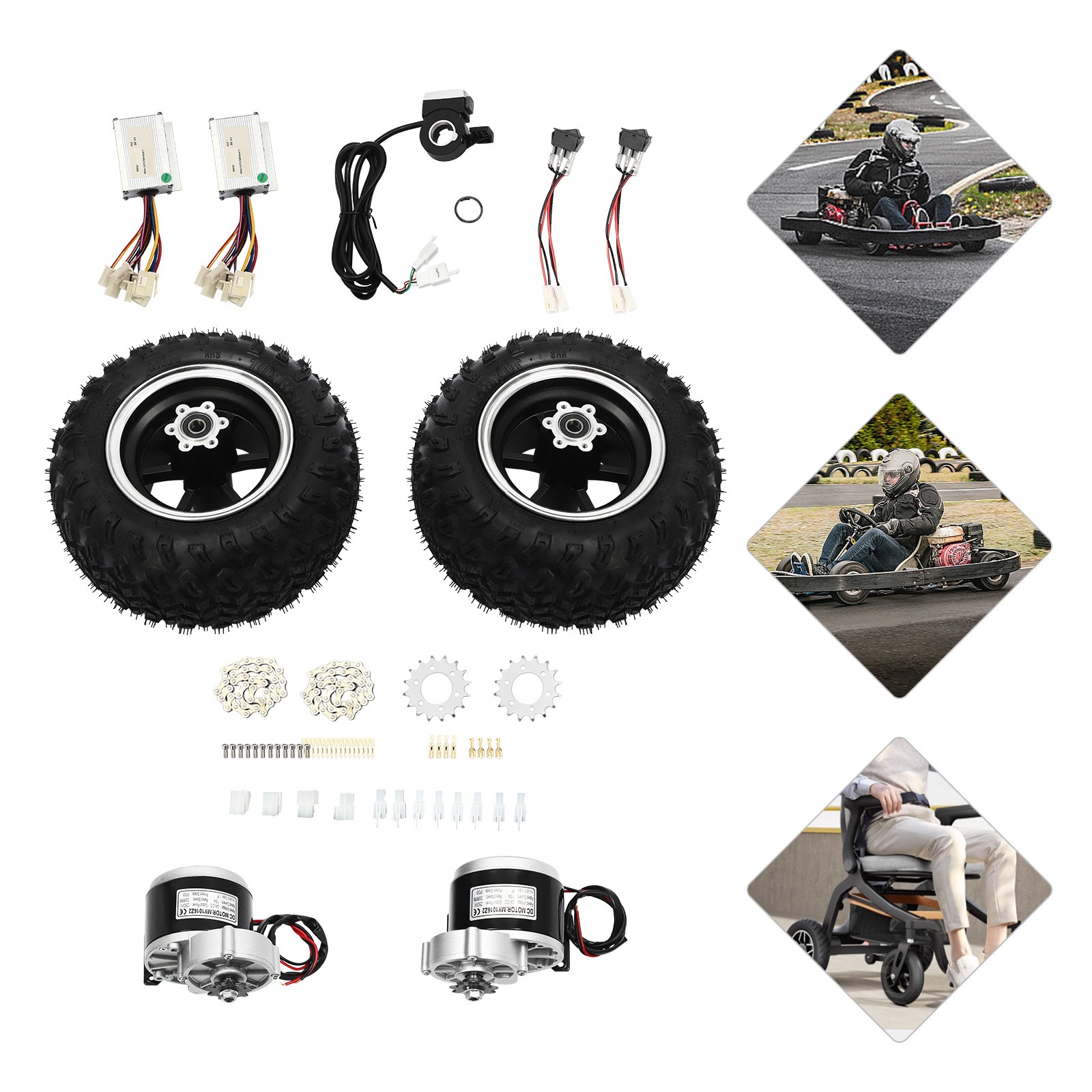 10″ Complet Motor Conversion Kit 24V 250W Double Wheel for Electric Cart Scooter
