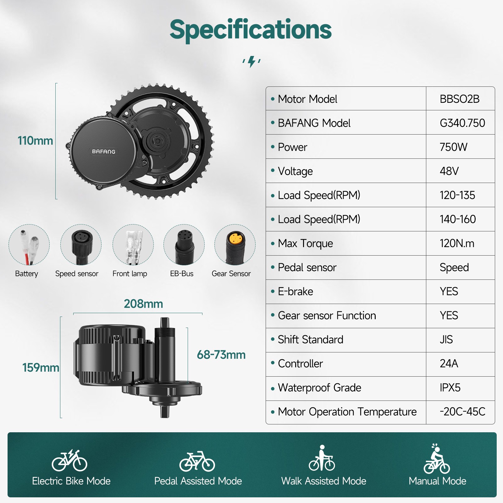 BAFANG 48V750W EKD01 Display +44T Chainring Mid Drive Motor Conversion Kit