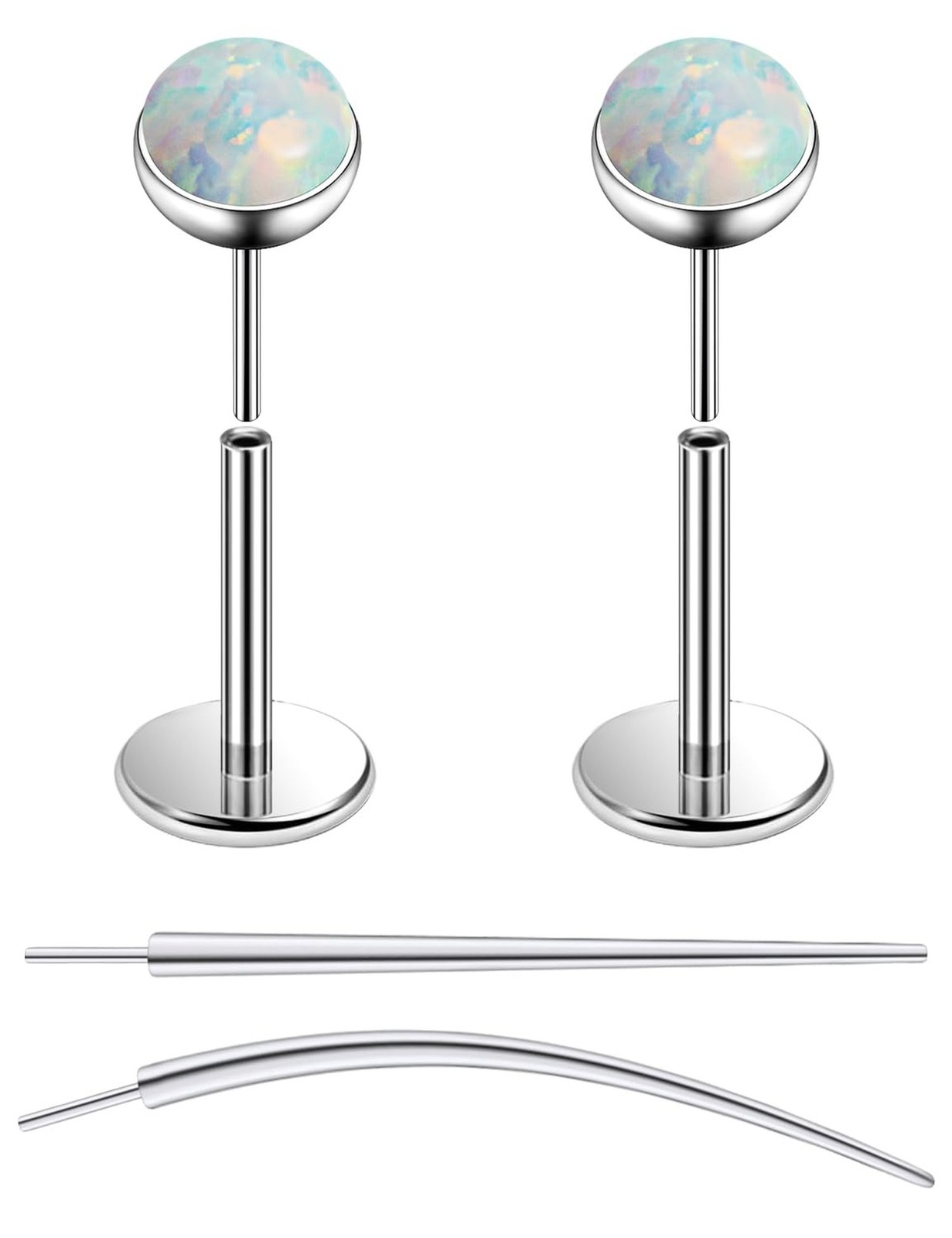F136 Titanium 20/18/16G Threadless Flat Back Multicolor Opal Stud Earrings No…