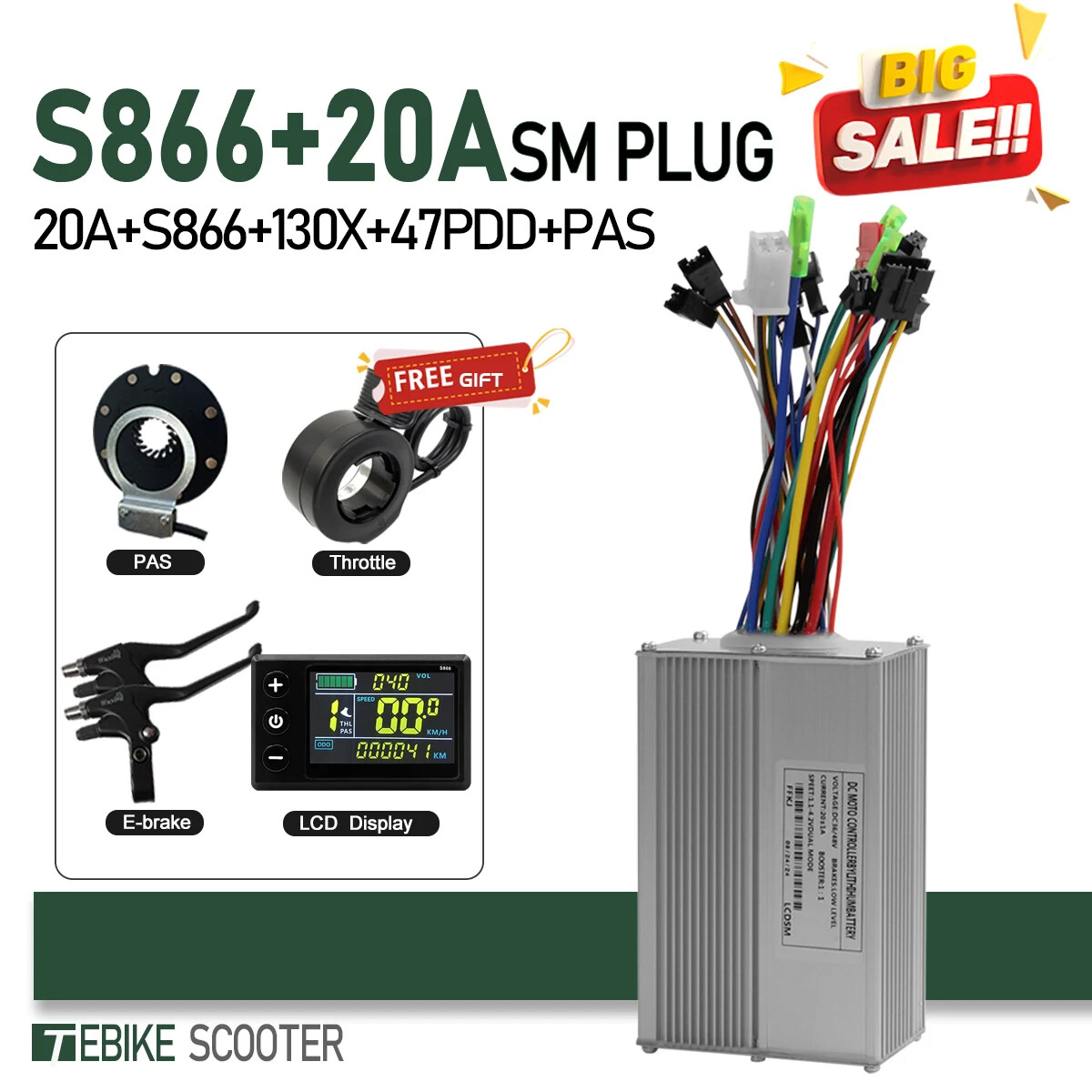 Ebike 3 Mode Sinewave 20A Controlle 36V 48V Color M5/UKC1 Display 350W500W Motor