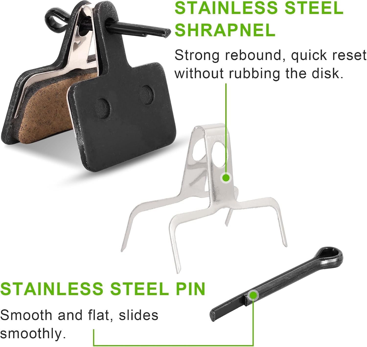 4 Pairs Metal Premium Ebike Brake Pads, Noise Free Disc Brake Pads with Installa