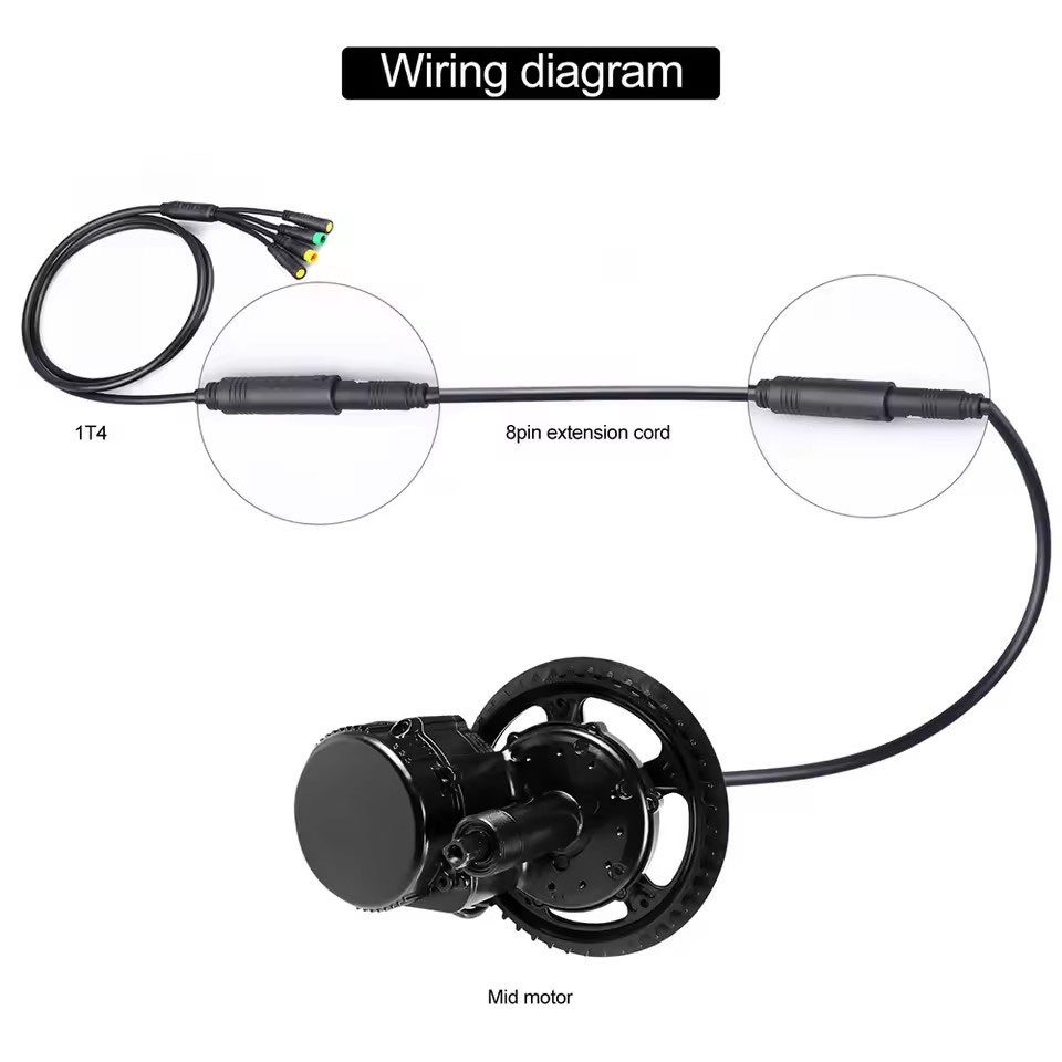 1T4 Waterproof Extension Cable 120cm for Bafang BBS01 BBS02 BBSHD Mid Motor
