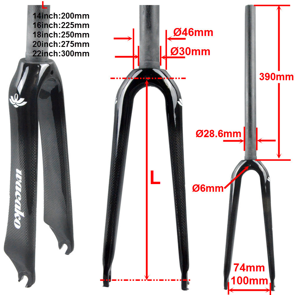 18/20/22 in Full Carbon Fiber Fork BMX Folding Bike Rigid Fork Rim Brake 28.6mm