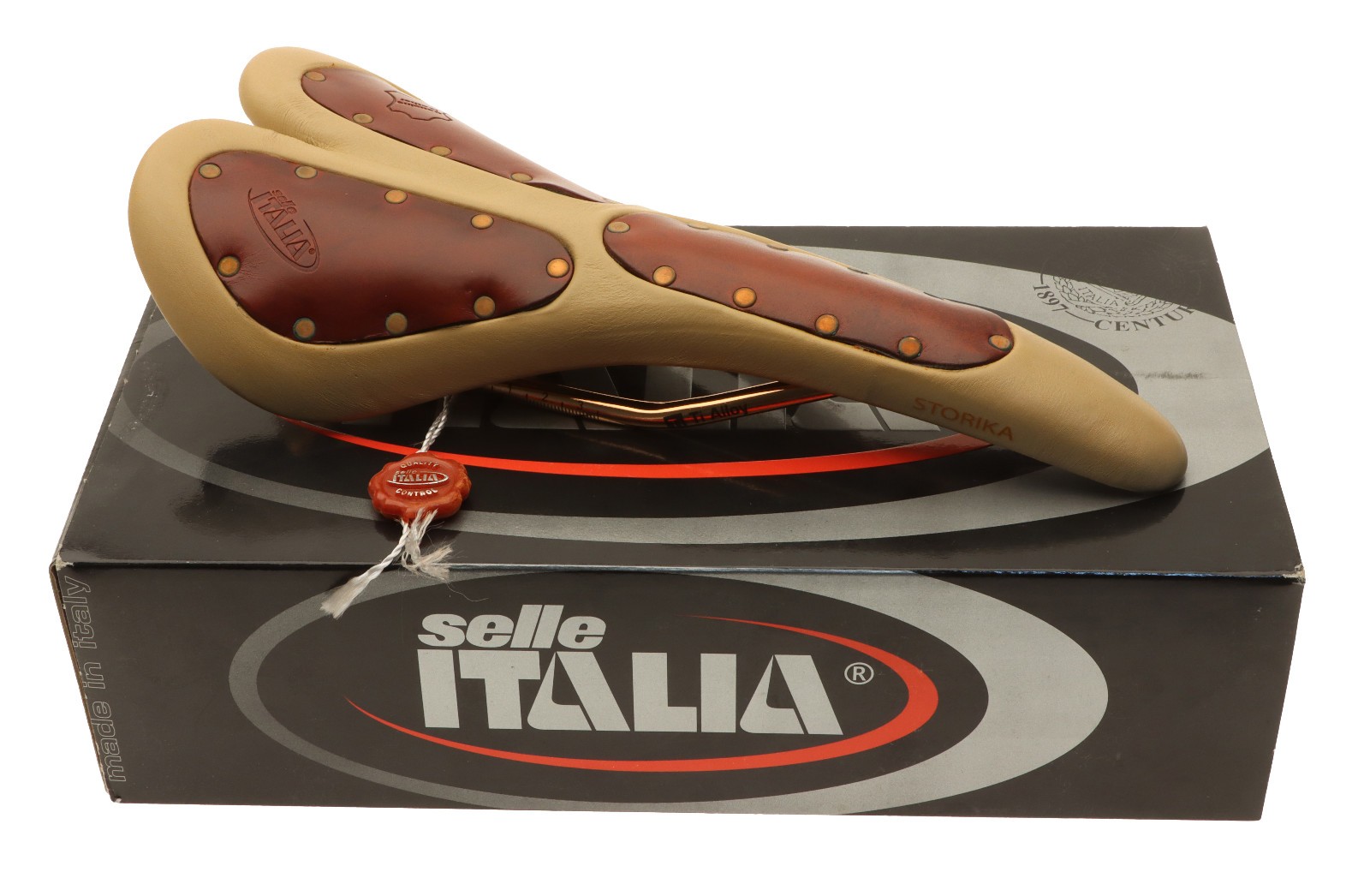Selle Italia Storika Saddle Ti Alloy Rails Beige and Brown Leather NOS NIB NEW