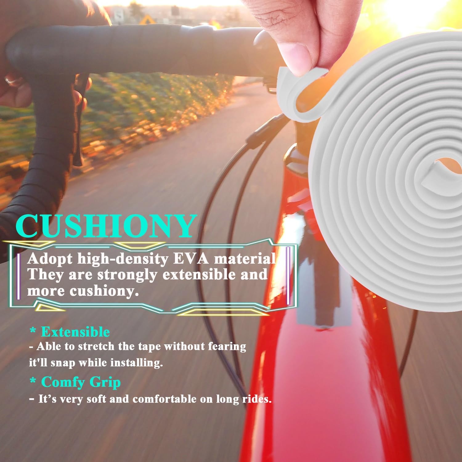 2 Pcs EVA Road Bike Handlebar Tape Bicycle Bar Wraps with Plastic Bar Plugs