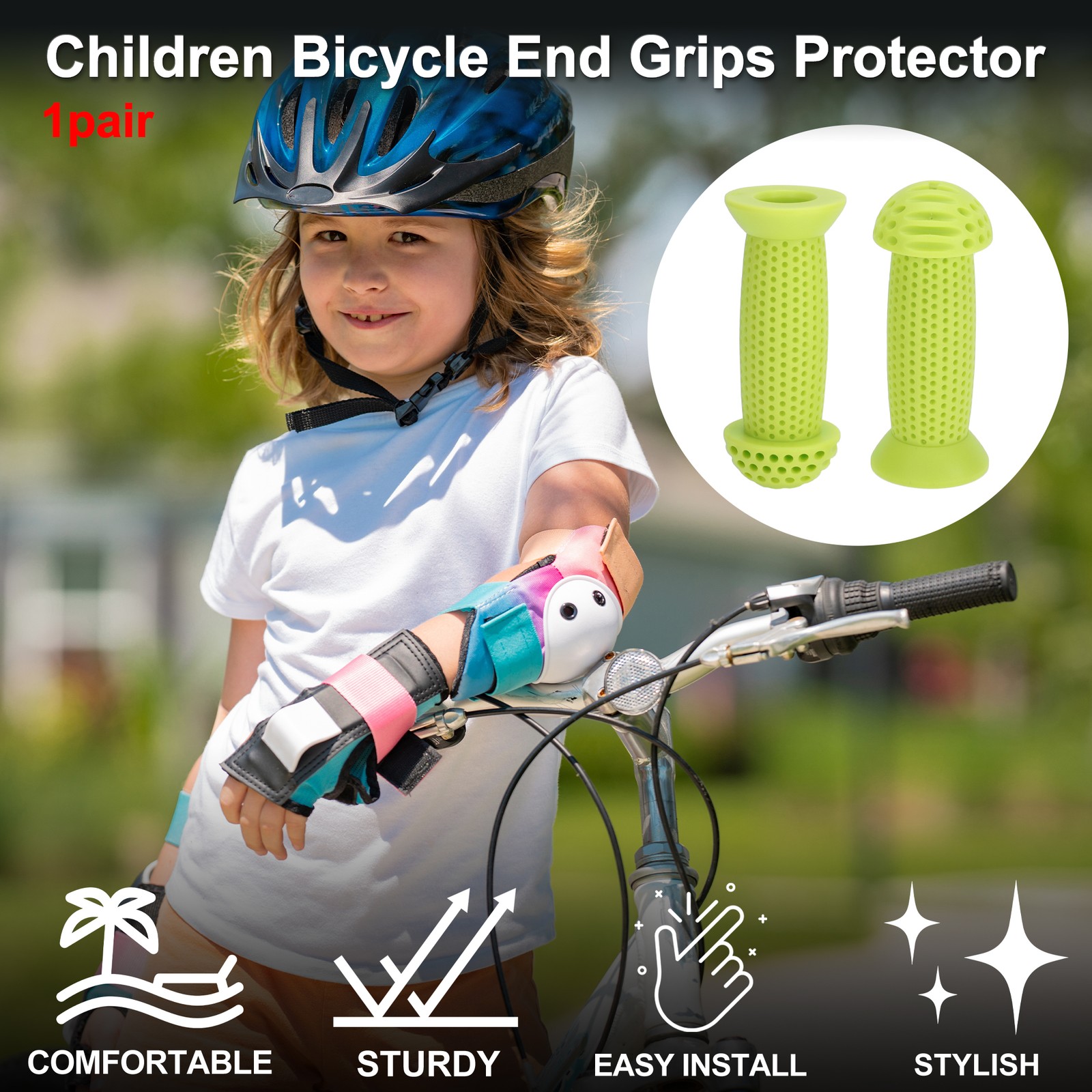 1 Pair Green Bike Handlebar Grips Cover 100mm Soft MTB End Grips Protector