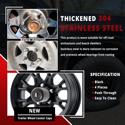 4 PCS 5.12 in Stainless Steel Wheel 5.12″ Center Hole, 4.95″ Height Black