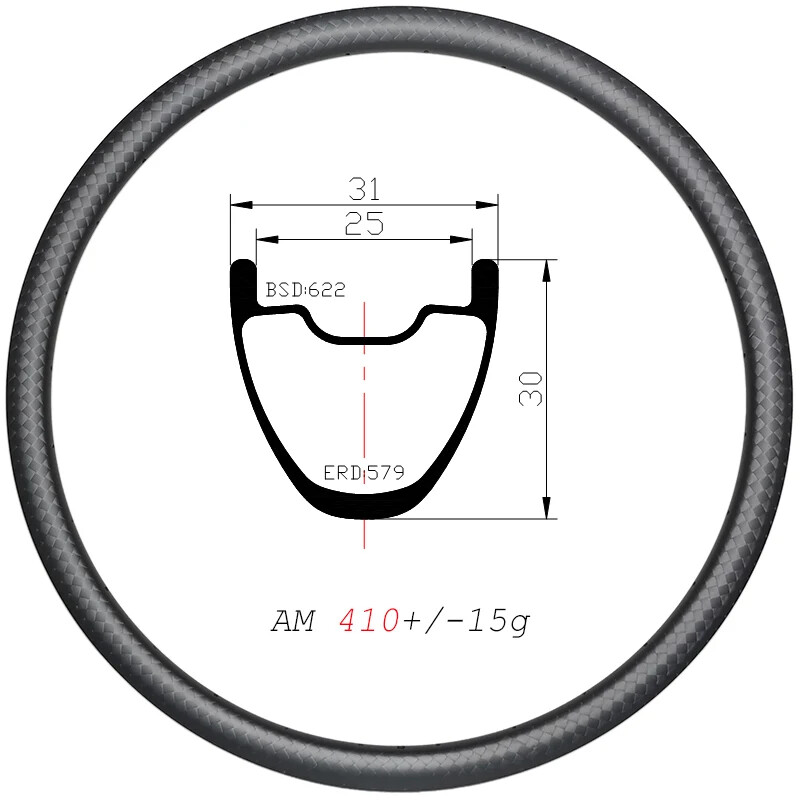 29er MTB AM Bicycle Carbon Rim Tubeless 30mm Depth UD 3K 12K Matte Glossy 24-36H