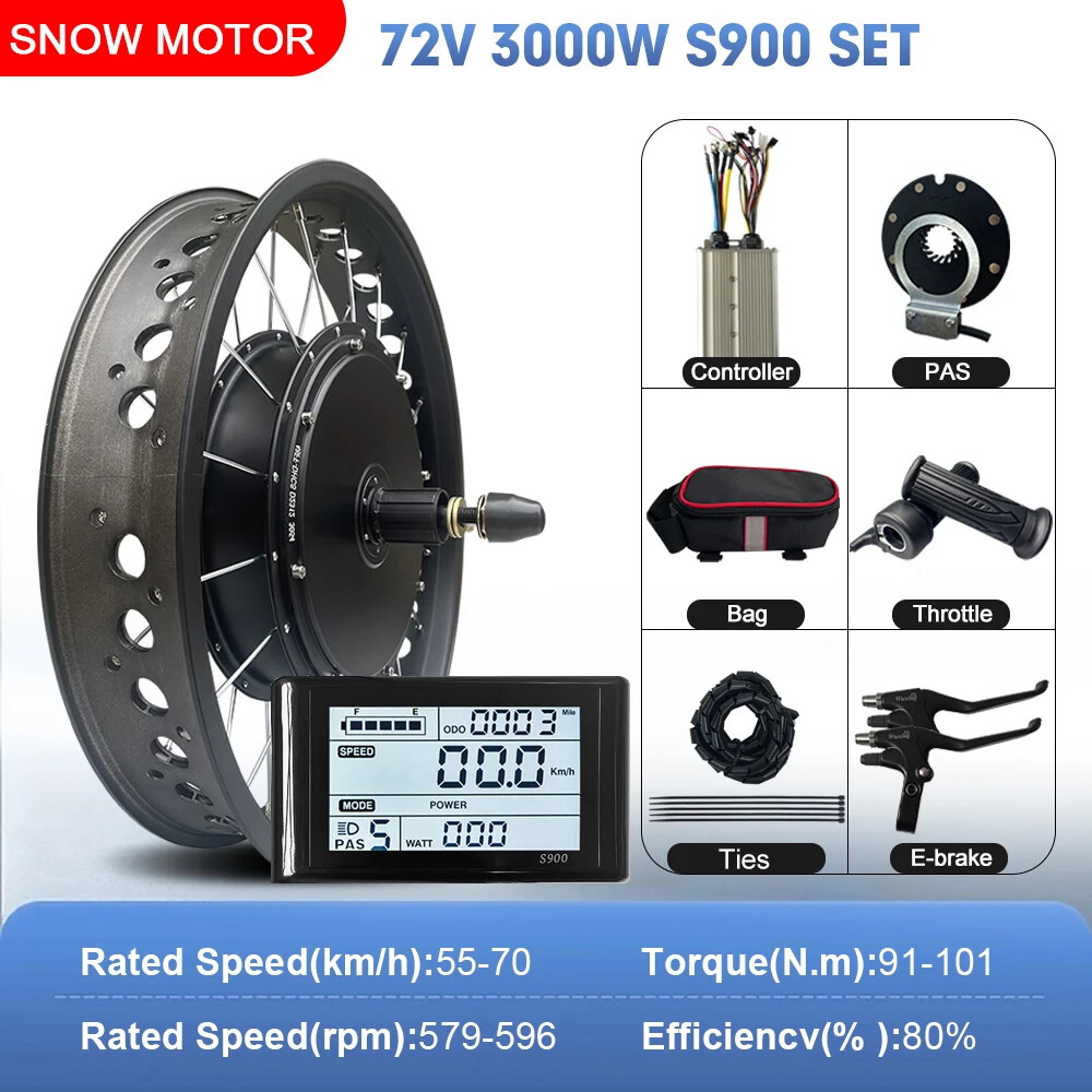 72V 3000W Snow Electric Bicycle 20 24 26inch Fat Tire Brushless Rear Hub Motor